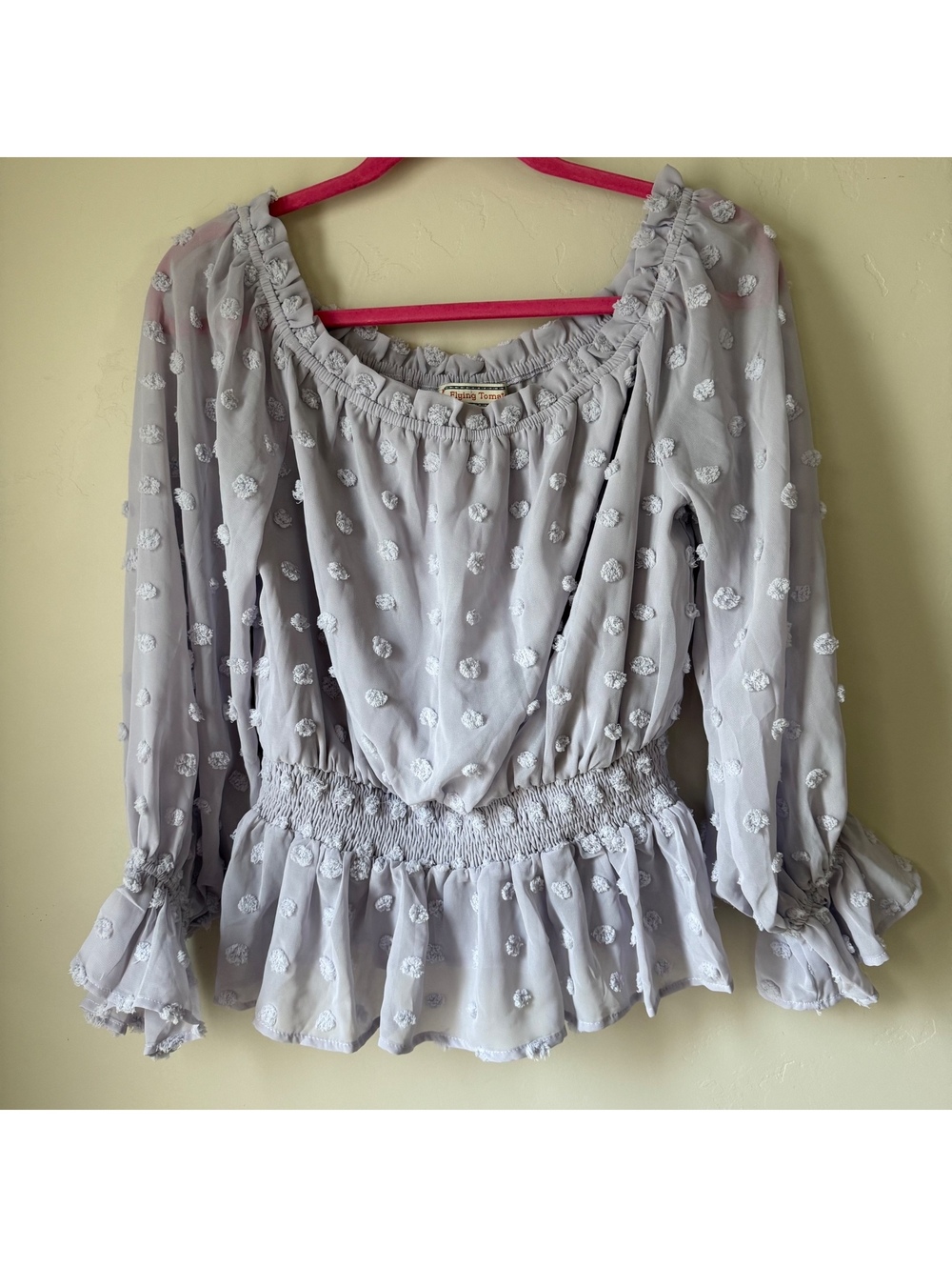 Flying Tomato Lavender Sheer Swiss Dot Peplum Blouse | M | Boho Y2K